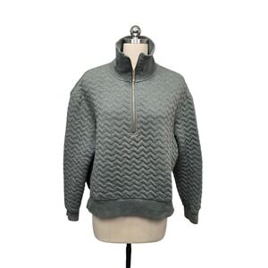 Carve Designs Gray Green Chevron Quilted Quarter Zip Pullover Sweatshirt Medium